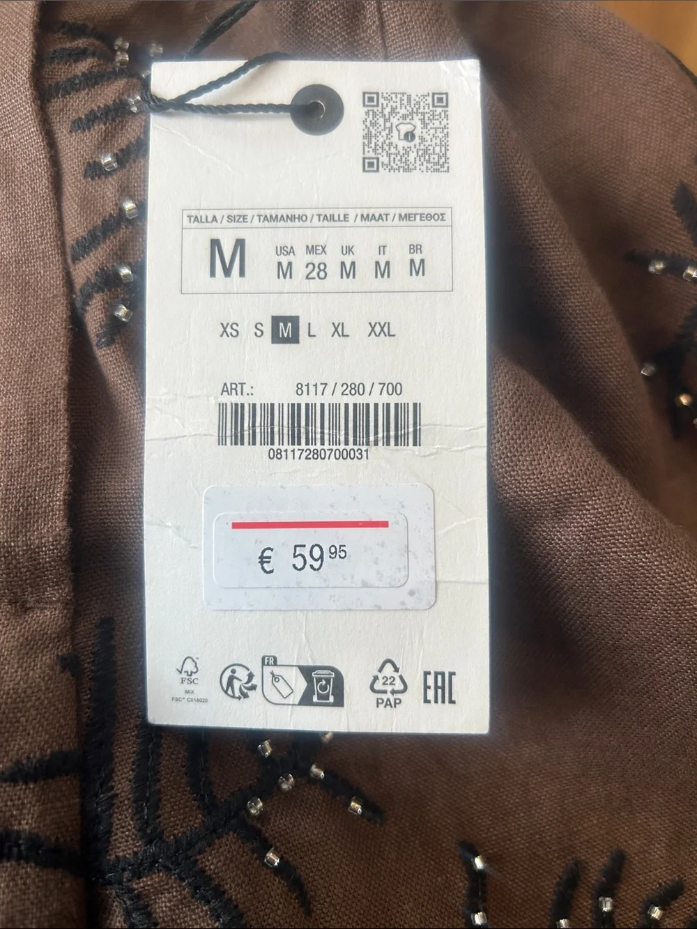 ZARA Brown Embellished Paperbag Waist Wide-Leg Pants